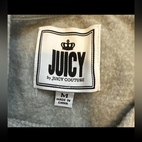 Juicy Couture Womens Sz M Puff Sleeve Glitter Logo Hoodie Grey Lightweight - Picture 8 of 12